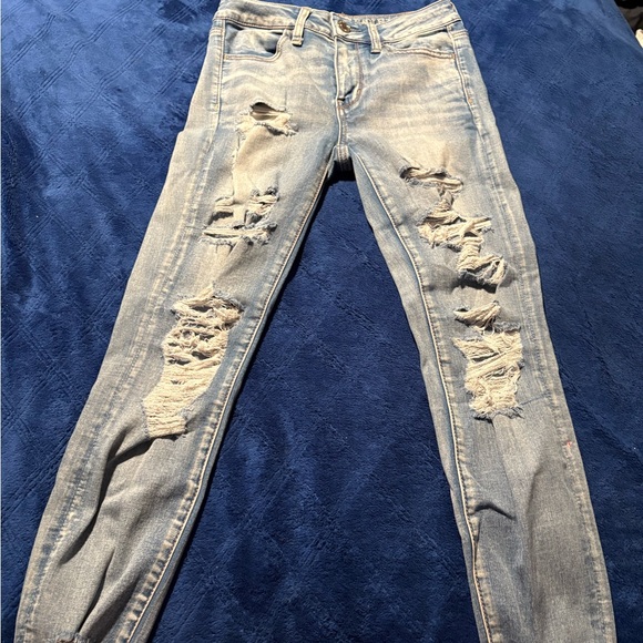 American Eagle Ripped Light Blue Jeggings - Picture 1 of 10
